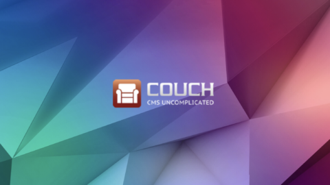 Couch logo on a multi-color geometric background.