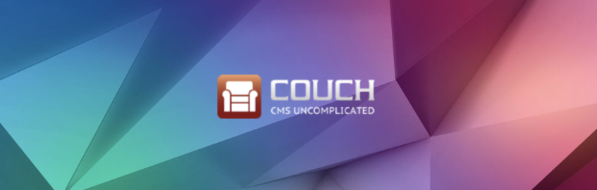 Couch logo on a multi-color geometric background.