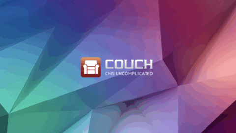 The couch logo chair on a multi color geometric background.