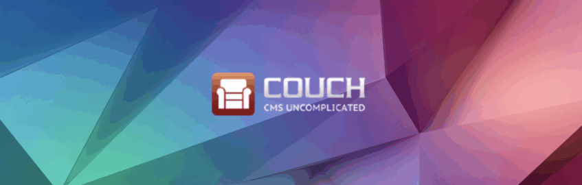 The couch logo chair on a multi color geometric background.