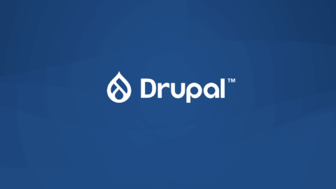 The Drupal water drop logo and a field of blue.