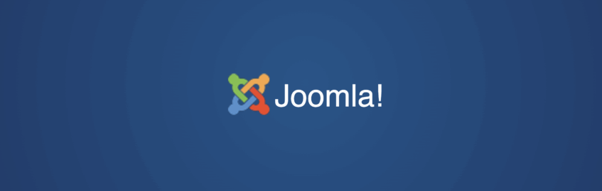 The Joomla multi-color chain link logo on a field of blue.