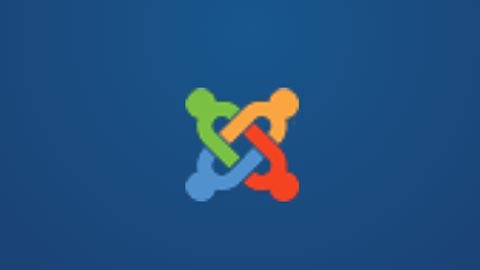 Joomla logo on blue background.